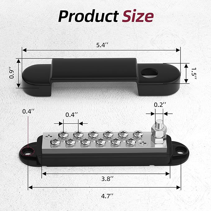 Marine Bus Bar 12V 150A Power Distribution Block 1/4" Stud & 12 x #8 Terminal Screws 12 Volt DC Ground Battery Bus Bar for Boat Automotive Solar