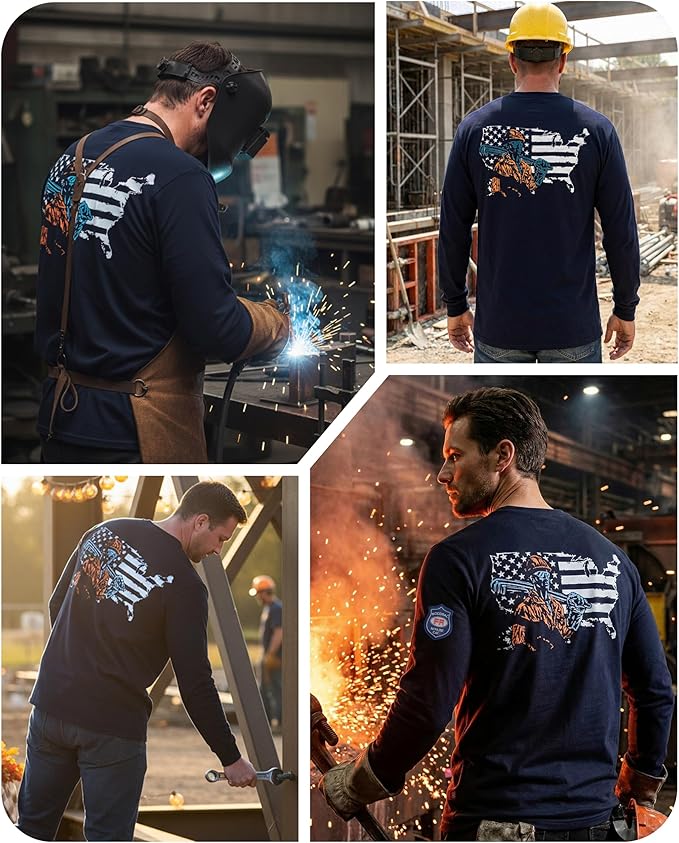 BOCOMAL FR Shirts Henley 7oz Midweight Fire Resistant Clothing NFPA2112 CAT2 Men's Flame Retardant Work Shirt