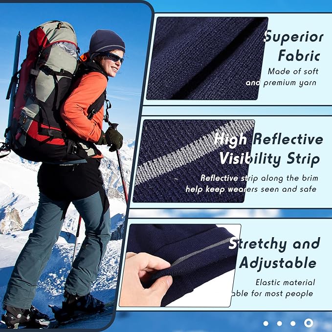 Reflective Knit Hat Safety Beanies Adult High Visibility Beanie Neon Winter Knit Caps with Reflective Stripe