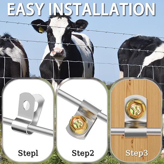 200 PCS T304 Stainless Steel Wire Fence Clips, Fasteners Post Screw with Wire Fixer, Agricultural Fencing Fence Wire Clamps for 4, 6, 8,10 and 12-16Gauge Wire Fencing Livestock Fencing Clips for Wood