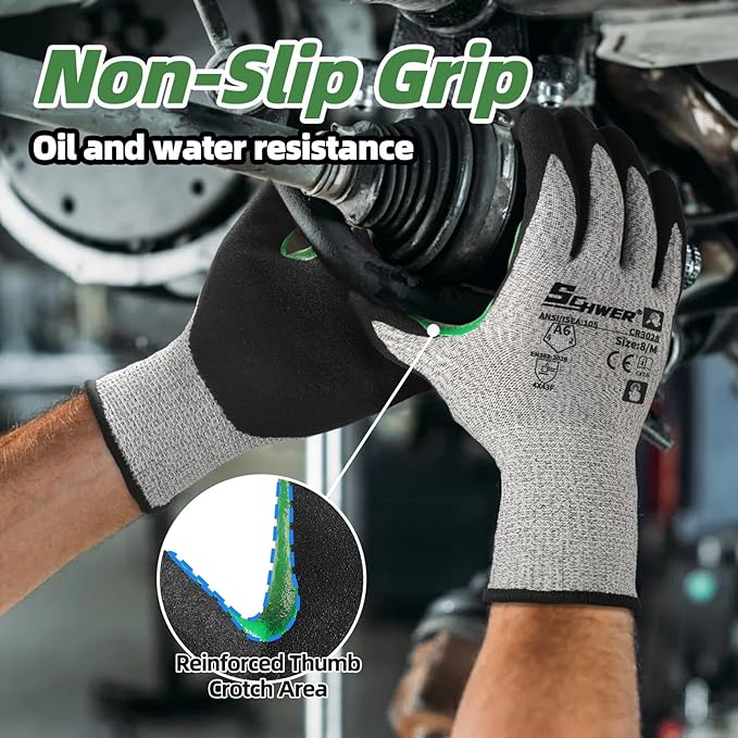 Schwer 6 Pairs Cut Resistant Work Gloves ANSI A6 Cut Proof Glove CR3028, with Reinforced Thumb, Touchscreen Working Gloves for Men and Women Used for Woodworking, Glass Cutting, Construction, L