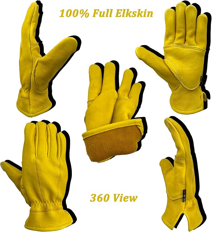 SKYDEER Full Premium Wild Elkskin Leather Work Gloves for Men, Durable for Heavy-Duty Labor, Construction, and Garden SD8826