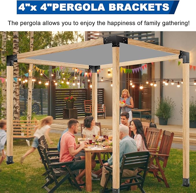 Pergola Gazebo Brackets Kit Nopwer - 3-Way Right Angle Corner Bracket for 4x4 Inch Wood Beams