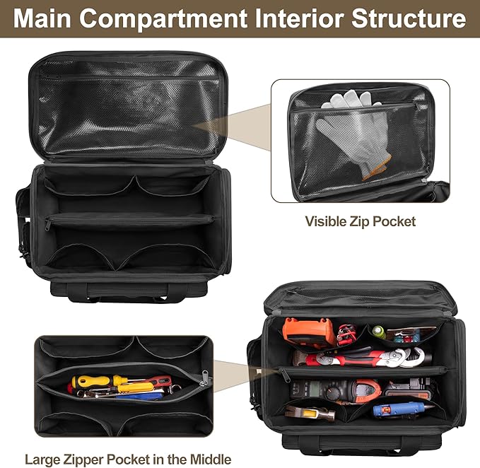 14-Inch Tool Bag with Anti-friction Bottom, Hand Tool Storage Organizer for Men, Tactical Range Bag, Multi-purpose Work Tote for Repairman, Carpenters, Handyman, Black