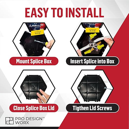 Open Splice Junction Box 5-Pack | UL 514C | One-Piece Polycarbonate Box, Code-Approved, Durable DIY Electrical Splice Enclosure in Black | Fast Installation for Safe Wiring Connections