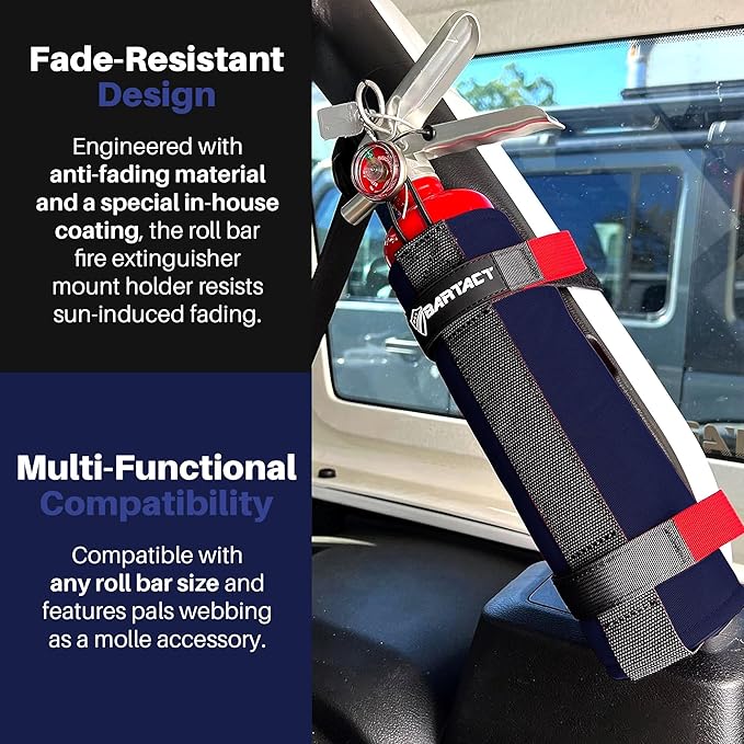 Bartact - 2.5 lb Roll Bar Fire Extinguisher Mount for Vehicle Holder, Adjustable Fire Extinguisher Holder Mount, US Made Universal Vehicle Fire Extinguisher Holder Fits All Roll Bars (Navy)