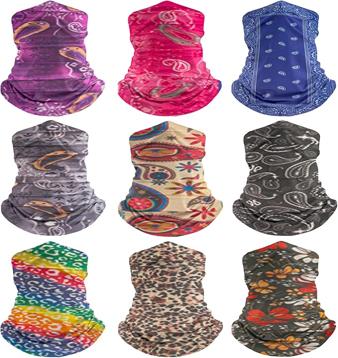 9Pcs Headwear Neck Gaiter for Women Balaclava Tube UV Face Mask Headband Men Ski Cooling Warm Bandanas Wrap Pack