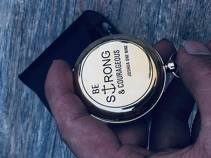 Brass Antique Sundial Compass with Leather Case | Push Button 5 Cm Dia Antique Finish Vantage Compass with Long Chain | Birthday Gift, Baptism Compass