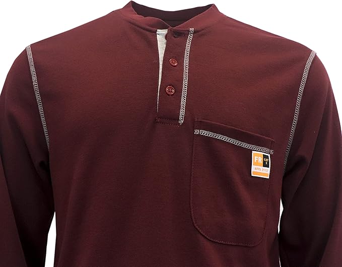 KONRECO FR Shirts for Men Long Sleeve 7oz Cotton Flame Resistant/Fire Retardant CAT2 Henley Shirt