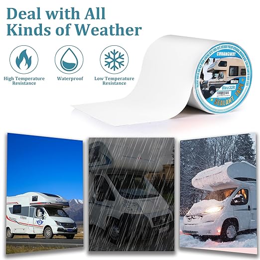 RV Roof Tape white, 4" x 33' Automotive Butyl Sealant Tape for Processing, UV Resistant, Waterproof, Used for RV Roofs, Campervans, Trailers, Boat Seal Leak Repairs, Windows, Headlights (4INCH X33FT)