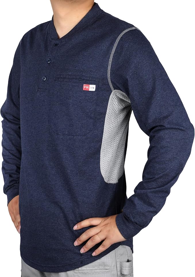 TICOMELA FR Shirts for Men 6oz Flame Retardant Mesh Breathable T-Shirt NFPA2112 Fire Retardant Henley Shirts