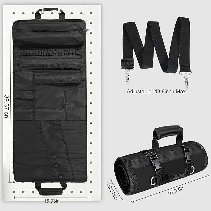 Tool Bag,Large Roll-Up Tool Bag Organizer with 28 Pocket Organizer, 34 Socket Slots, Heavy Duty Portable Tool Storage Carrier Bag for Men,Mechanic,Electrician & Hobbyist,Black
