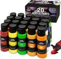 Outdoor acrylic paint set (2 fl oz)- 20 Tubes 2 with Glow in the Dark Effect - Art supplies for Adults - For multiple use- Woods, Leather, Metal & Fabric Paint & Paint for rocks Outdoor/Craft paint