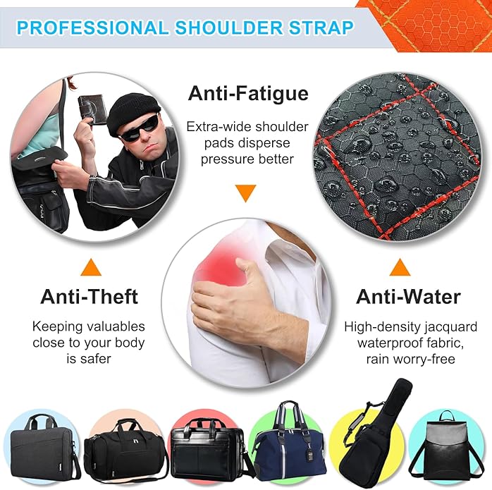 Ultra Comfortable Shoulder Strap Bag Belt with Anti-Theft Pockets and Padded, 2 Tone Reversible Use, Stylish & Secure