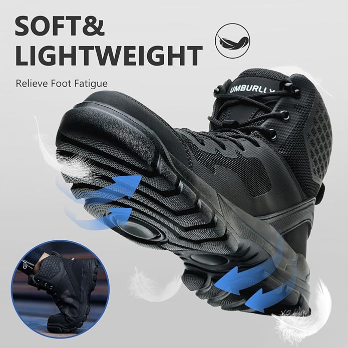 Hogent Steel Toe Boots for Men Lightweight Comfortable Work Boots with Air Cushion Puncture Proof Safety Shoes for men Industrial Construction Warehouse Work