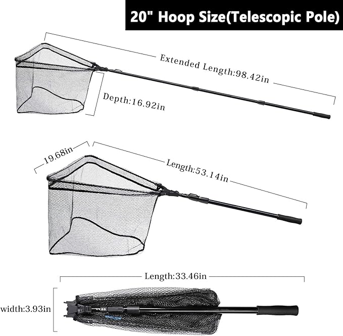 SAN LIKE Fishing Net Fish Landing Net Collapsible Fish Net with Anti-Slip Telescoping Rubber Pole Handle for Kids Adults in Saltwater Freshwater Multi-Size Extending to 37/42/43/51/69/71/89/98inch