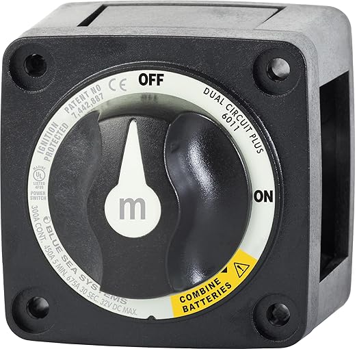 Blue Sea Systems Mini Dual Circuit Plus Battery Switch, Black, 6011200 m‑Series