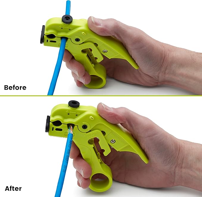 trueCABLE Wire Stripping and Cutting Tool for UTP, FTP, STP, Cat5e, Cat6, Cat6A Ethernet, RG59, RG6, RG7, RG11 Coax Cable, Adjustable Blade Depth