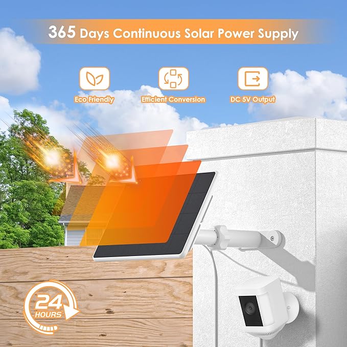 Solar Panel for Ring Camera,6W Solar Charger for Ring Stick Up Cam&All-New Spotlight Cam Outdoor Wireless (Battery),Fast Charging,Adjustable Mount,10ft/3m Cable,USB-C to Barrel Plug Adapte(4 Pack)
