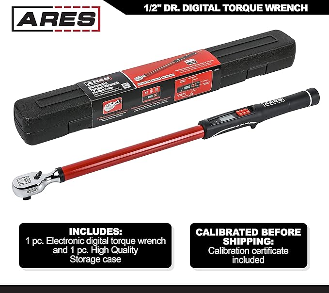 ARES 43001-1/2-Inch Drive Electronic Digital Torque Wrench - 25.1-250.8 ft/lbs (30-340Nm) - Reversible Sealed Head - Multi-Alert System Prevents Over-Torquing