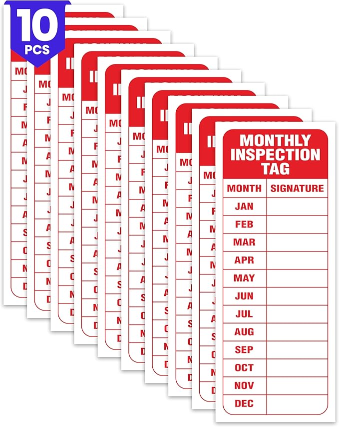 10 x Monthly Inspection Tags | 5 x 2 Inch Vinyl Monthly Inspection Stickers | Fire Extinguisher Inspection Tag | Inspection Record Tag