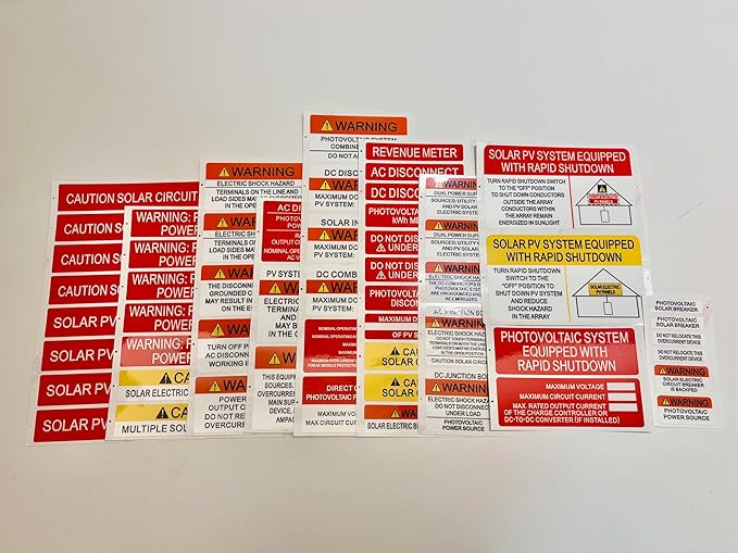 55 Pack Premium Solar PV System Labels -Serial 2 - UV Resistant Solar PV Stickers Photovoltaic System Warning Durable UV Ink-Printed PV Label for Electrical Panel Installer Kits
