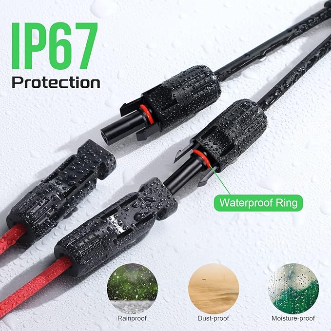 Bateria Power Solar Connectors 30A Y-Branch Cable, Solar Cable Parallel Adaptor Solar Panel Wire Connectors in Pair for Solar Panel (1*M/FF+1*F/MM)