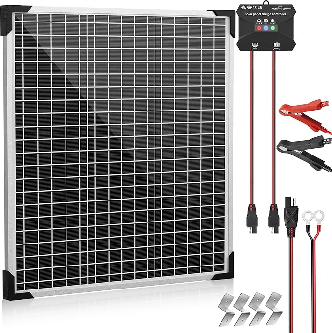 Voltset 50W 24V Solar Panel Kit, Solar Battery Maintainer with MPPT Charge Controller Adjustable Bracket, Solar Battery Charger for RV Car Boat Tractor and Camping