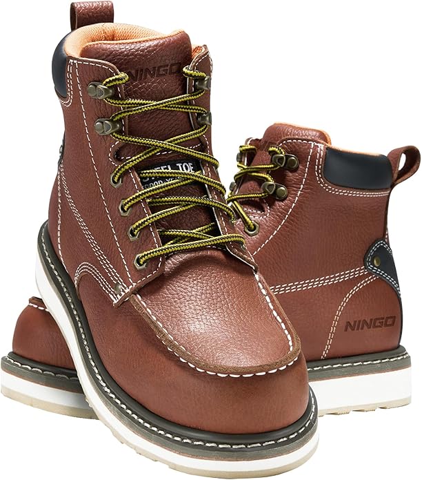 HISEA NINGO Work Boots for Men Steel/Soft Toe Boots,6” Water Resistant Slip Resistant Industrial & Construction Work Shoes, Composite Toe Working Boot