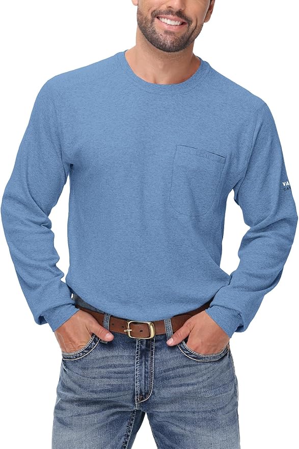 FR Shirts for Summer Crew T-Shirt 5.5OZ Heather Jersey Flame Resistant Long Sleeve Crew T Shirt CAT2