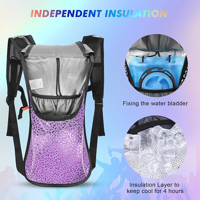 Rave Hydration Pack, Hydration Backpack with 2L Hydration Bladder, Festival Essential Water Backpack for Hiking, Running, Cycling, and Music Festivals