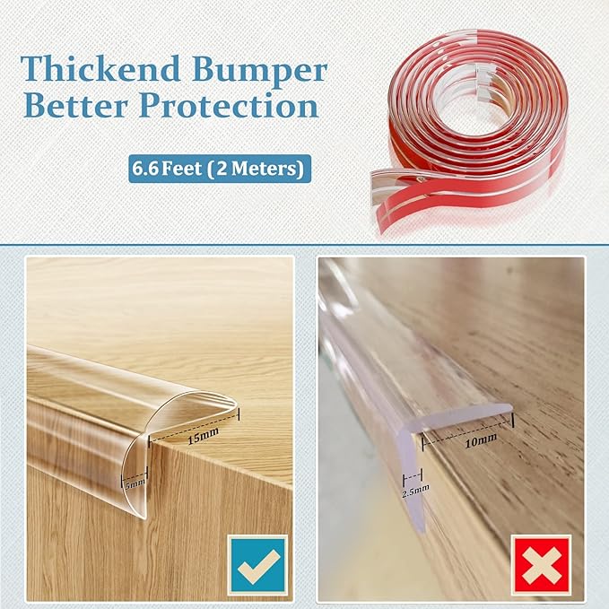 Edge Protector Baby Proofing Corner Protectors Silicone Desk Edge Cushion Child Safety Edge Covers Bumper for Table, Cabinets, Crib, 6.6 ft x 1.2 Inch Edge Protector Strip with 4 Pack Corner Guards