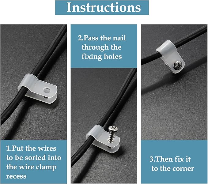 100 Pcs 1/2 Inch R-Type Clip Clamp, Nylon P-Type Mounting Clips, Cable Clip Wire Clamp for Wire Management, Stainless Steel Screws Included