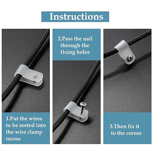 50 Pcs 3/8 Inch R-Type Clip Clamp, Nylon P-Type Mounting Clips, Cable Clip Wire Clamp for Wire Management, Stainless Steel Screws Included