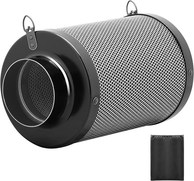 HealSmart 4 Inch Air Carbon Filter 4" Premium Australian Virgin Charcoal Smelliness Control, Fit with Inline Duct Fans, Free Pre-Filter, Reversible Flange and Hook for Grow Tents, and Hydroponics