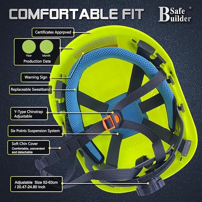 Safety Helmet Hard Hats Construction Head Protection 6-Point Suspension Lightweight Work Outdoor,Industrial ANSI Approved