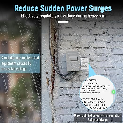 HVAC Surge Protector 120/240V Mini Split Surge Protector with TPMOV Technology Device for AG3000, Watertight Enclosure Lightning Protection, Comprehensive Surge Protection