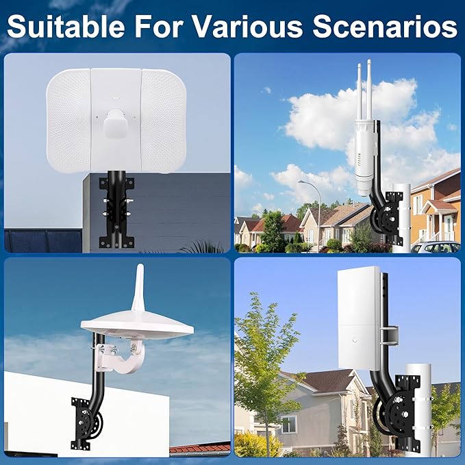 Universal Antenna Mount, Heavy Duty 50LB Adjustable Pole and Wall J-Mount Bracket, Fit for Outdoor TV Antenna, WiFi Bridge, Access Point (12-inch Height, 1.38-inch Diameter, Black)