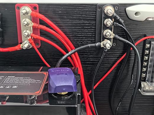 Bus Bar 12V-48V 600A Copper Busbar Distribution Blocks with 4X 3/8" Posts Terminals Powerbar, Heavy Duty DC Battery Junction Blocks 600 Amp for Car RV Truck Boat Solar Marine, Red&Black 2 Pack
