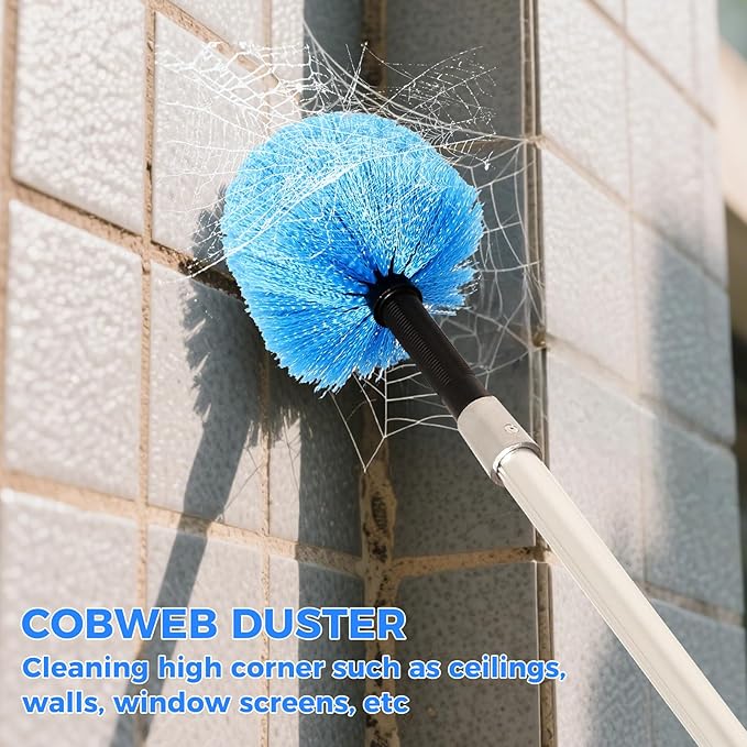 26ft High Reach Duster Kit, Aluminum 5-20ft Fan & Window Cleaner Set, Versatile Dusting Set with 5 Replaceable Heads for Cleaning Fans, Windows, and Hard-to-Reach Areas Outdoors Without Ladder