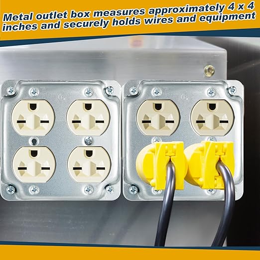 8 Set 4 × 4" Electrical Junction Box with Cover Electrical Metal Outlet Box, 21.0 Cu. in. Capacity Receptacle Exposed Work Cover, 1-1/2'' Deep (Double Duplex Receptacle)