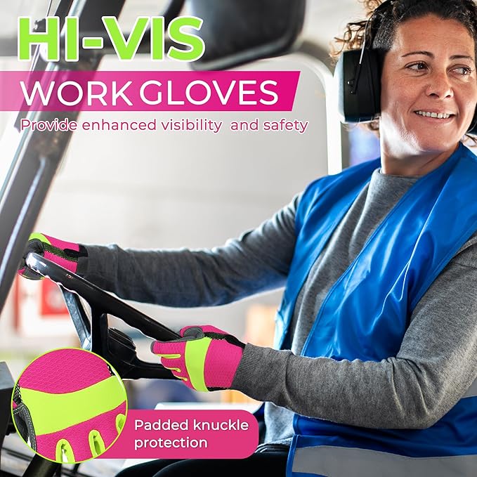 HANDLANDY Work Gloves for Women, Breathable Leather Gardening Glove for Yard Maintenance, Hand Protection with Touch Screen