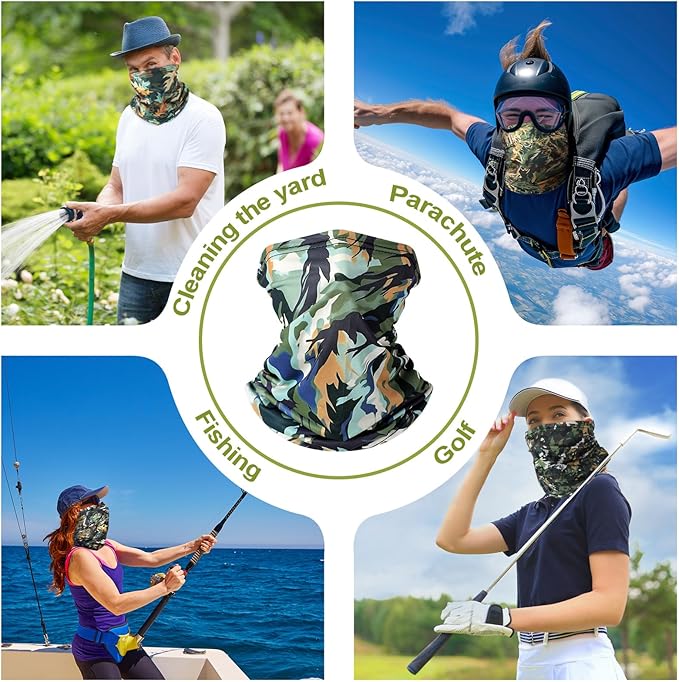 SATINIOR Summer Camo Neck Gaiter UV Protection Cooling Face Mask Sun Hood Bandanas for Men Women Sunscreen Breathable Bandana