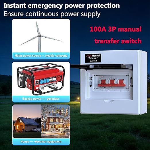 100A Generator Transfer Switch, Manual Transfer Switch, 120/240V, 24000W Capacity, Tailor-Made for Portable Generator. 100A 3P Dual Power Manual