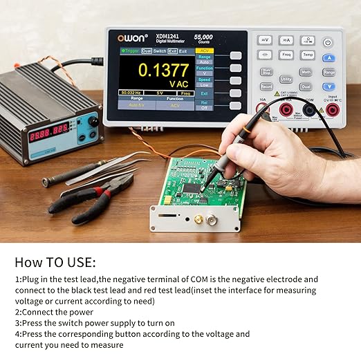 OWON XDM1241 Portable Digital Multimeter,3.5in Desktop Digital Multimeters, 55000 Counts LCD True RMS Temperature Tester Meter for Instruments and Laboratories, Factories
