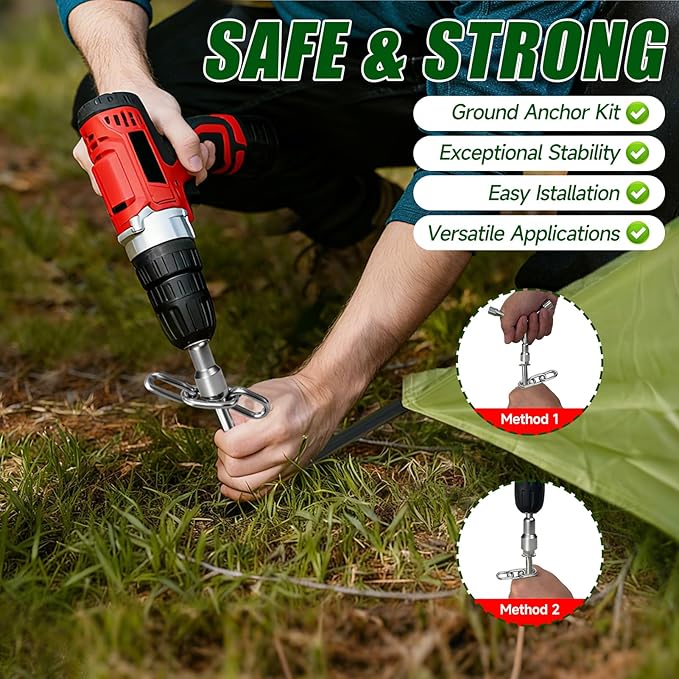 10 Pack Screw in Tent Stakes Heavy Duty,8 ’’ Ground Anchors Screw in,Metal Stakes with Hex Head Driver and Sturdy Storage Bag. (10)