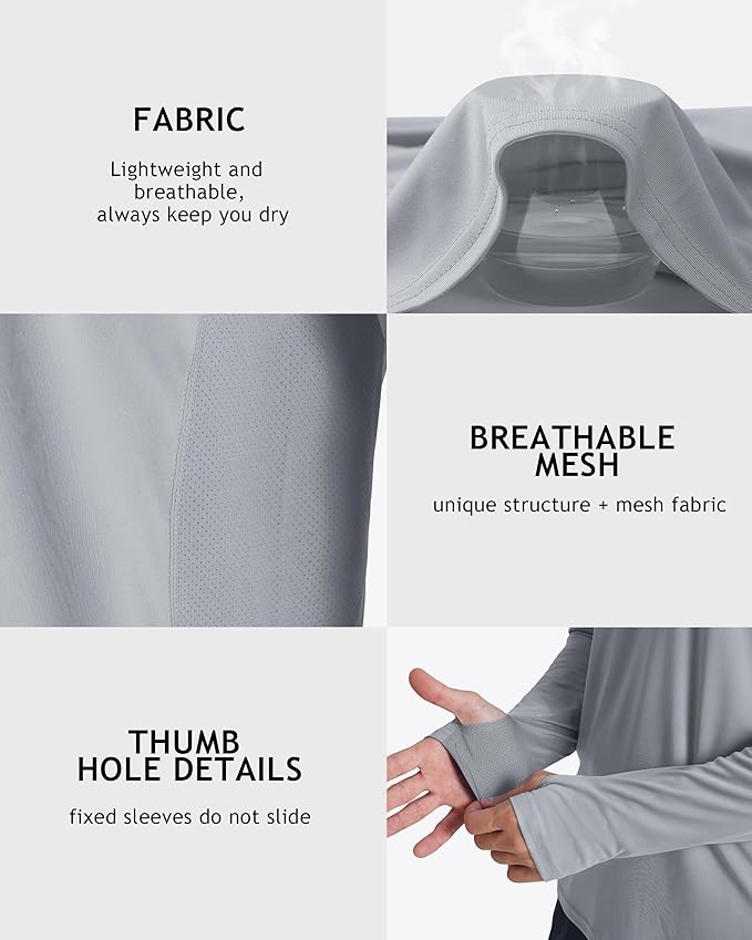 Roadbox Men's UPF 50+ Hooded Fishing Shirts Long Sleeve Sun Protection Hoodie, Hiking Running Swimming Rash Guard with Mask
