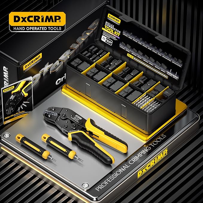 Micro-Fit 3.0 Crimping Tool Kit, 22 Types 2–20 Pin 3.0mm Pitch Connectors, Ratcheting Crimper for 30–20 AWG, with Pin Extractors, PC/PSU & Appliance Wiring, Compatible with Molex Micro-Fit 3.0