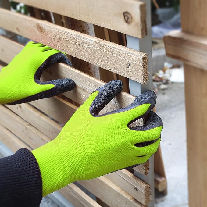 Evridwear Crinkle Latex Rubber Hand Coated Safety Work Gloves for Men Women General Multi Use Construction Warehouse Gardening Assembly Landscaping (Medium,Green 12 Pairs)