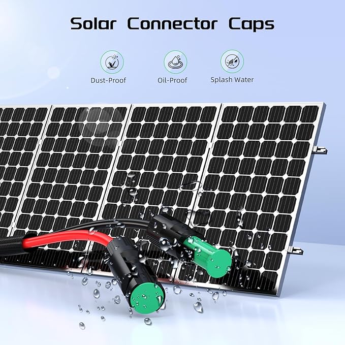 6FT Twin Wire Solar Panel Extension Cable, 10 Gauge PV Wire with IP68 Female & Male Waterproof Connectors, Flame Retardant Protective Sleeving and Dust Caps for Home, RV, Photovoltaic Systems
